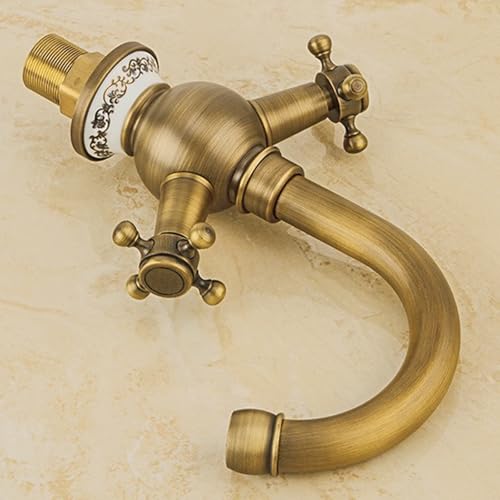 Mitigeur de lavabo en laiton antique résistant avec double commande rétro - 2