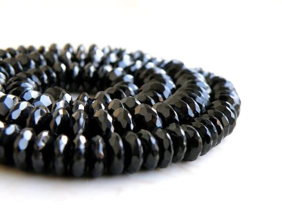 Spinelle noire 7mm perles rondelles facettées pour création de collier artisanal