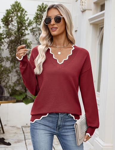 Image of Zeagoo Women's 2026 Fall V Neck Sweater Long Sleeve Lightweight Knit Tops