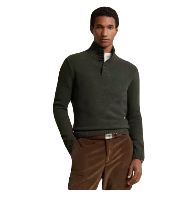 polo ralph laurEN Mens Wool-Blend Mock Neck Sweater Olive