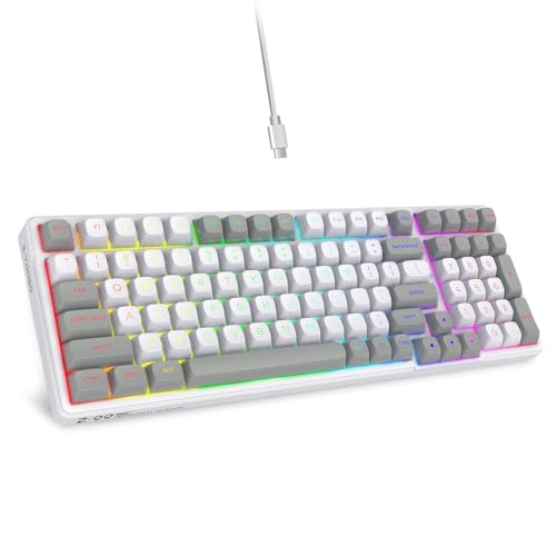 Image of HUO JI Z-99 Wired Mechanical Keyboard, Creamy Sound, Hot Swappable Pre-lubed Linear Switches, Gasket Structure with Sound Dampening Foam, RGB Backlit, 99 Keys Custom Gaming Keyboard for PC /Mac,Gray