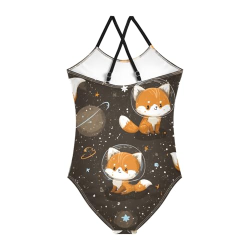 Girls Swimsuit Space Fox Pattern One Piece Swimwear2
