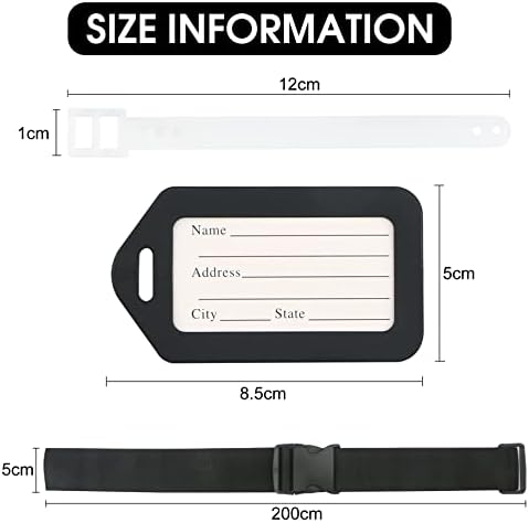 2PCS Luggage Straps and 2pcs Luggage Tags Adjustable Travel Luggage Belts Packaging Bag Buckle Belt Multi-colours Straps choices for suitcase, bag, boxes (Black)