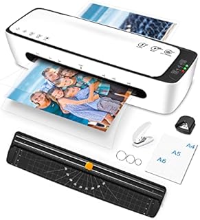 Laminator Portable A4 Thermal Laminating Machine with Laminated Pouches and Cutter, Hot and Cold Settings, 1 Min Fast Warm Up, Jam Free, 6-in-1 9 Inches Home Lamination for Home School Office Use