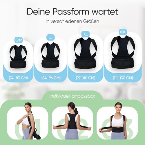 GERADIX Haltungskorrektur Damen Herren Rückenstützgürtel Haltung Korrektur Gurt Back Posture Corrector Verstelbare Haltungstrainer Rückengurt für Schulter Nacken + Ebook Leitfaden (L)