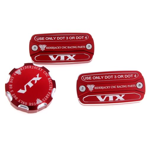 Riderjacky Front Clutch & Brake and Rear Brakes Master Cylinder Fluid Reservoir Cover Cap For Honda VTX1800 VTX 1800 2002 2003 2004 2005 2006 2007 2008 (Red)