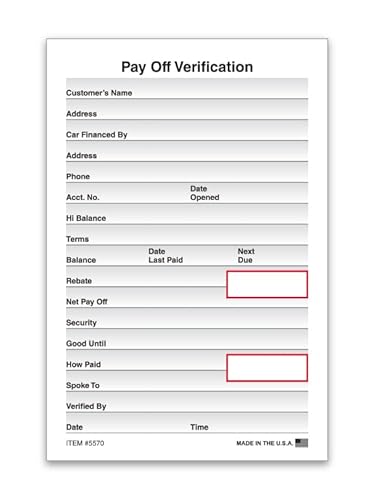 Pay Off Verification Forms - 4-1/2" × 6-3/4" 1-Part Padded Forms on 50# Offset Paper - Ideal for Documenting Exact Payoff Amounts and Verification Details - 2 Pad (100 Sheets/Pad)