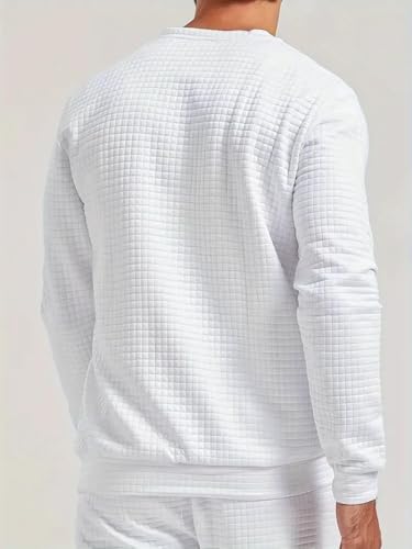 Image of KAJARU Quilted Pattern Long Sleeve Sweatshirt, Round Neck, Men's Casual Pullover, Grey, Black, Beige
