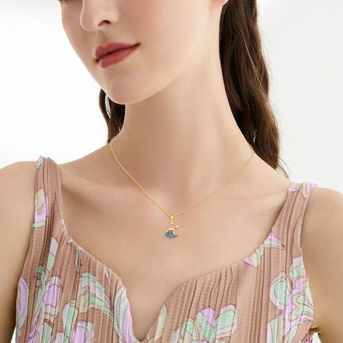 KECHO 14k Soild Gold Mountain Necklace for Women Opal Sunset Mountain Necklace Sun Wave Necklace Mustard Seed Pendant Christian Jewelry Birthday Mothers Day Gifts for Mom Friends3