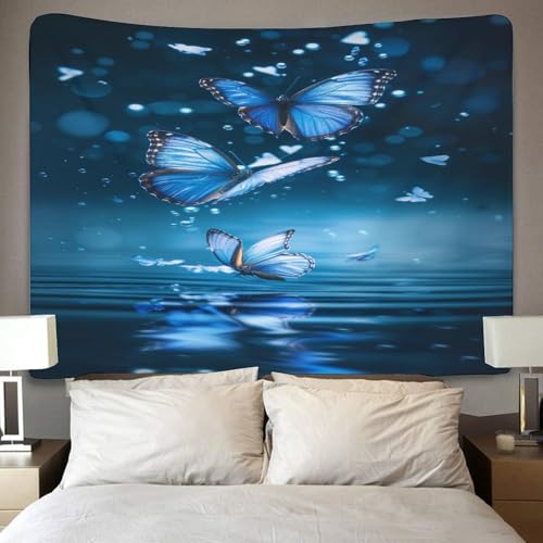 Tenture murale papillons bleus 3D grand format drap de décoration pour salon
