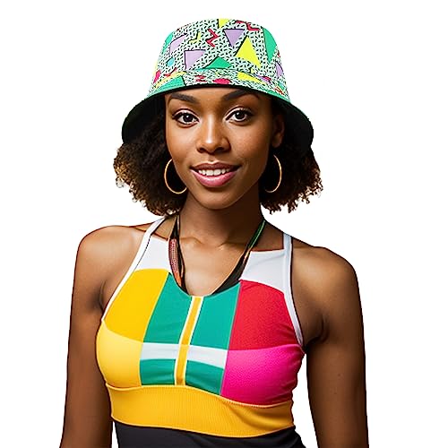 DOCILA 80s 90s Bucket Hat for Women Fresh Neon Outfit Fisherman Hats Double-Sided Foldable Summer Sun Protection Caps Dress Up Glow Parties Costume Accessory