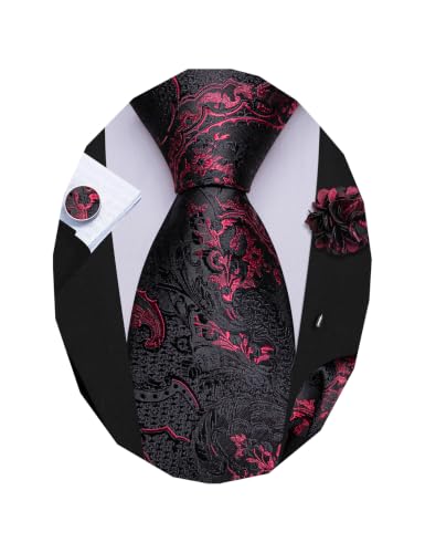 Image of Barry.Wang Paisley Tie Sets Hanky Cuff Links Flower Neckties Fashion