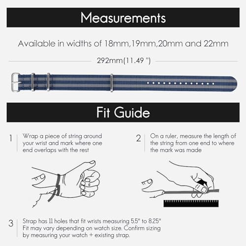 Image of TACTICAL FROG Nylon Watch Band 18mm 19 mm 20mm 22 mm 24 mm, Waterproof Military Watch Straps Replacement for Men Women, With Stainless Steel Buckle