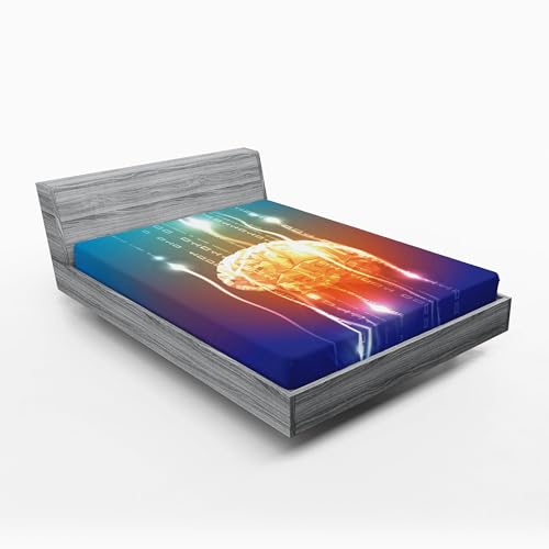 Ambesonne Fantasy 2 Pack Fitted Sheet, Abstract Binary Digit, Bed Cover All-Round Elastic Deep Pockets 2 Pieces, Package Contains 2 Queen Size Fitted Sheets, Violet Orange