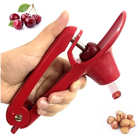 Cherry Pitter - Heavy-Duty Olive and Cherry Pitter Corer Tool with Space-Saving Lock Design, Multi-Function Cherries Stoner Seed Remover Tool for Make Fresh Cherry Dishes (Red) Cover