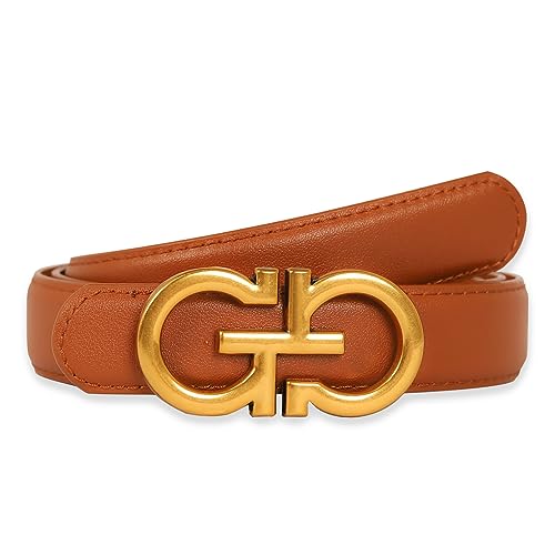 Image of Women's Fashion Classic Metal Buckle Leather Belt with Jeans Dress