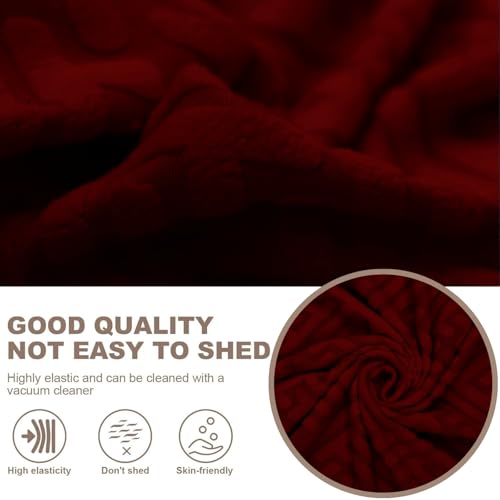 Image of Lukzer 4 Seater Pastel Deep Maroon Grid Maze Pattern Sofa Cover | 240 GSM Universal Stretch Fit Jacquard Fabric Couch Protector | Fully Covered Anti Slip & Washable Sofa Cover (230-300cm /SC-109-04)
