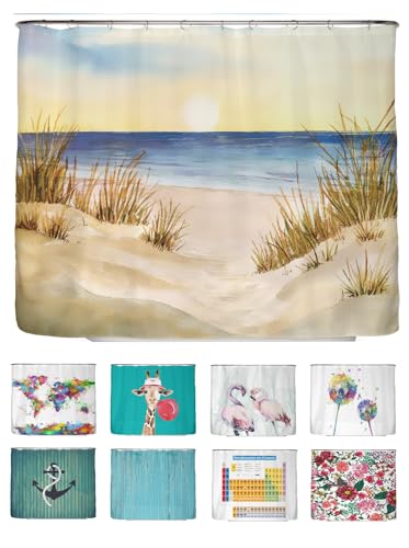 arteneur® - Meeresküste - Anti-Schimmel Duschvorhang 240x200 - Recycelt mit Öko-Tex Standard 100 - Beschwerter Saum, Blickdicht, Wasserdicht, Waschbar, 16 Ringe