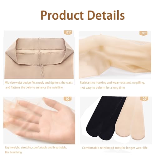 15D Women's Summer Thin High-waisted Tight-fitting Pantyhose Anti-hooking Not Out of Gear Wearable Stockings High Elasticity Comfortable Skin Stockings (Black T-Crotch Without Trace) 6