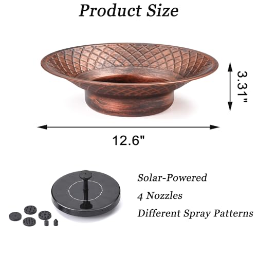 Aifeorzo Bird Bath for Outside, 12.6" Solar Powered Bird Bath with Fountain, Metal Bird Bath Bowl, Outdoor Patio Lawn Decor (Bronze) by Aifeorzo - Used condition - Image 2