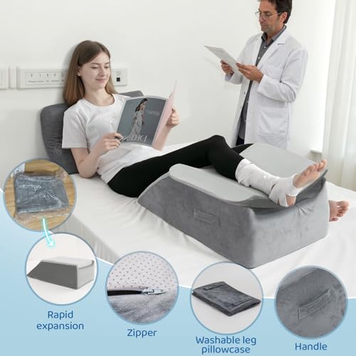 LOFE Leg Elevation Pillows for After Surgery - Adjustable Leg Elevation Pillow 6 Heights, Cooling Leg Wedges for Elevation for Swelling, Double Leg Pillow for Knee Surgery Recovery, CertiPUR-US Foam - Thumbnail 7