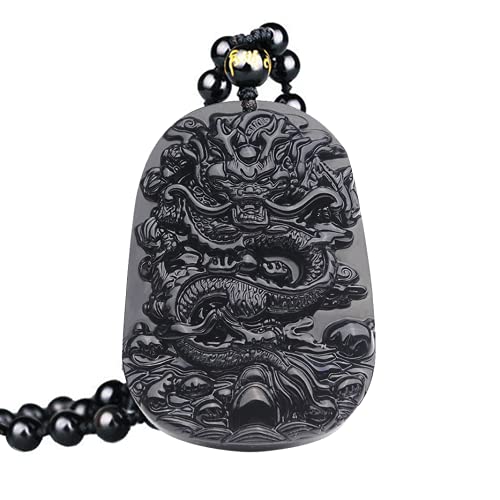 Dragon Necklace Black Obsidian Hand-carved Protection Pendant With Adjustable Bead Chain Lucky Animal Amulet Gemstone Necklaces Jewelry