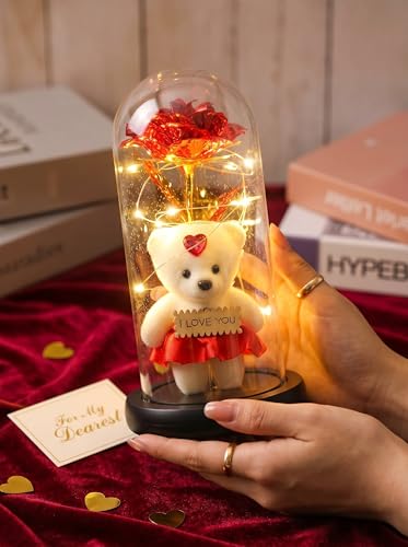 Wishpitara Store LED Rose in Glass Dome with Teddy - Image 5