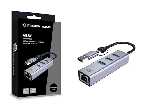 Adaptateur USB-C Gigabit Ethernet transfert 5 Gbit/s avec 3 ports USB-A