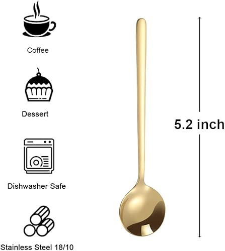 Miniatura 4 de Muulaii - Juego de 6 cucharas de café expreso de acero inoxidable chapadas en oro, cucharas doradas para café, azúcar, postre, pastel, helado, sopa