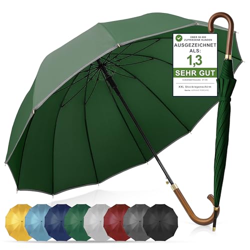 ADRIANO PORCARO® Regenschirm Sturmfest I Ø120cm Schirm I Regenschirm Groß XXL mit Reflektierendem Rand I 12 Streben Stockschirm I inkl. Schirmhülle - Für Herren & Damen I Olivgrün