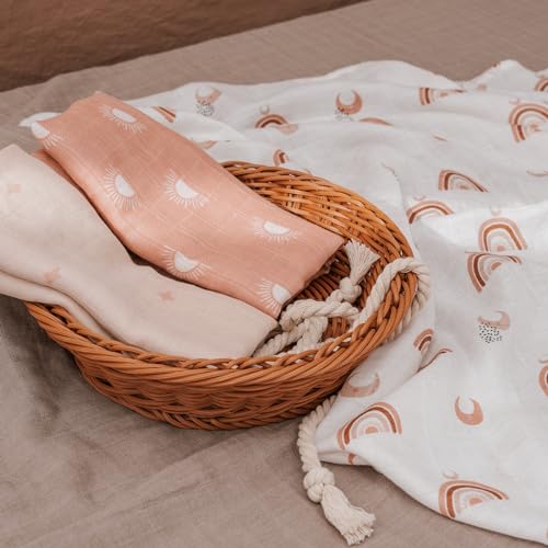 GLLQUEN BABY Receiving Blanket Boy Cotton Muslin Swaddle Blankets Girl Newborn Squares Breathable & Soft Thin Baby Blankets Cloths Double Absorbent Infant Swaddling Wrap - 3 Pack (Sun) - Thumbnail 7