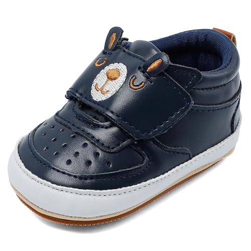 Babyschoenen, loopschoenen, babyschoenen, prewalker, van antislip leer, zachte zool, Marine B, 12-18 mesi