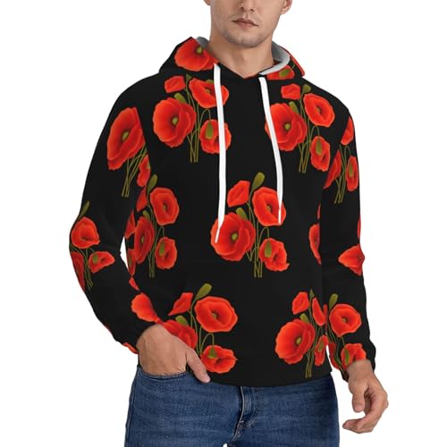 Sweat à capuche en polaire homme contre le froid avec imprimé coquelicot original