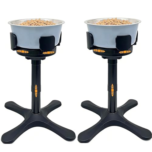 昇降式ペットボウルスタンド 犬 食器台 3、4段階高さ調節 高さ14～38cm 幅17.8～28cm 犬ご飯台小型犬～大型犬 餌入れ食器台 大型猫用 犬 えさ台 早食い防止 犬 水飲み フードボウル 犬 多頭飼い・高齢ペット対応 家庭用/介 護/屋外/ペットショッ プ・動物病 院対応 犬猫共用 (B-黒, 2個【スタンドのみ】)