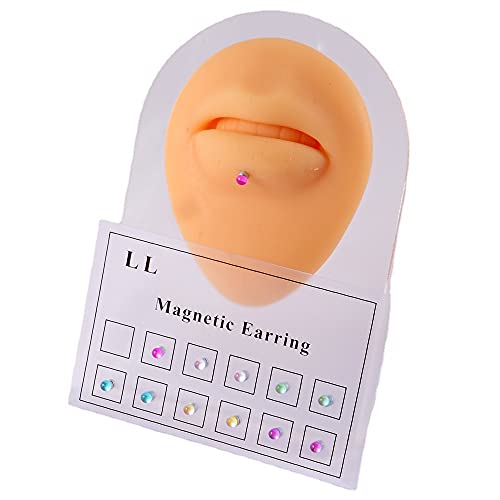 12Pcs Crystal Nose Lip Ring Set Fake Ear Stud Earrings Clip On Cubic Zirconia Tragus Stainless Steel For Women Men Multicolor Non Piercing Body Jewelry-B #TOP2
