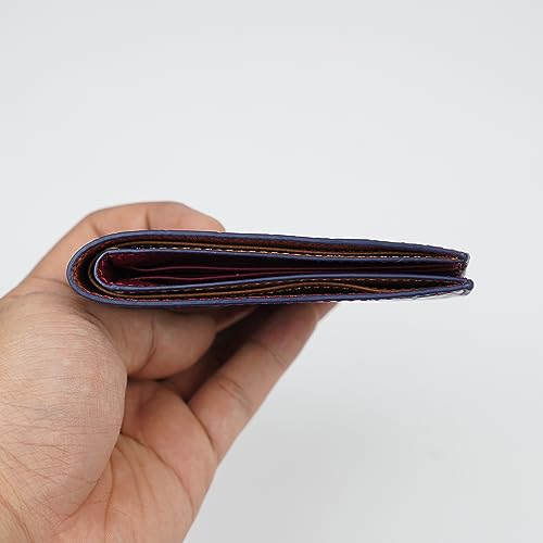 Image of HATA Navy Blue Red Exotic Bifold Wallet for Men, Billfold with Mixed Leather Interior, RFID Blocking Card Holder, Handmade Gift for Birthday, Anniversary, Father's Day VIMIX-42