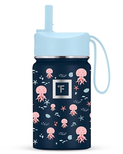 Image of IRON °FLASK Kids Water Bottle - Straw Lid, 20 Name Stickers, Vacuum Insulated Stainless Steel, Double Walled Tumbler Travel Cup, Thermos Mug - Inkredible Octopus, 10 Oz