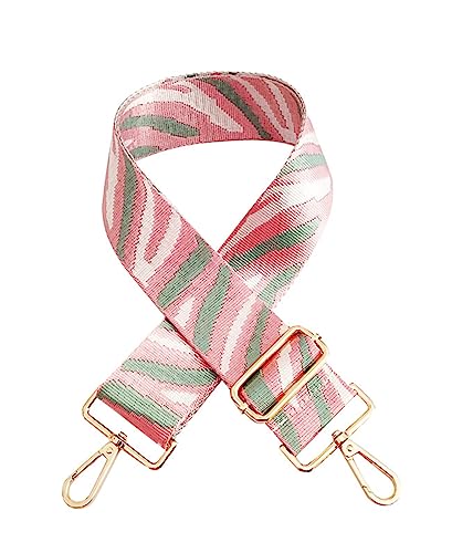 Image of Zebra Pattern Adjustable Bag Strap Replacement 2inch Wide Striped Jacquard Woven Belt for Purse Shoulder Guitar Camera Bag (Pink White Green)