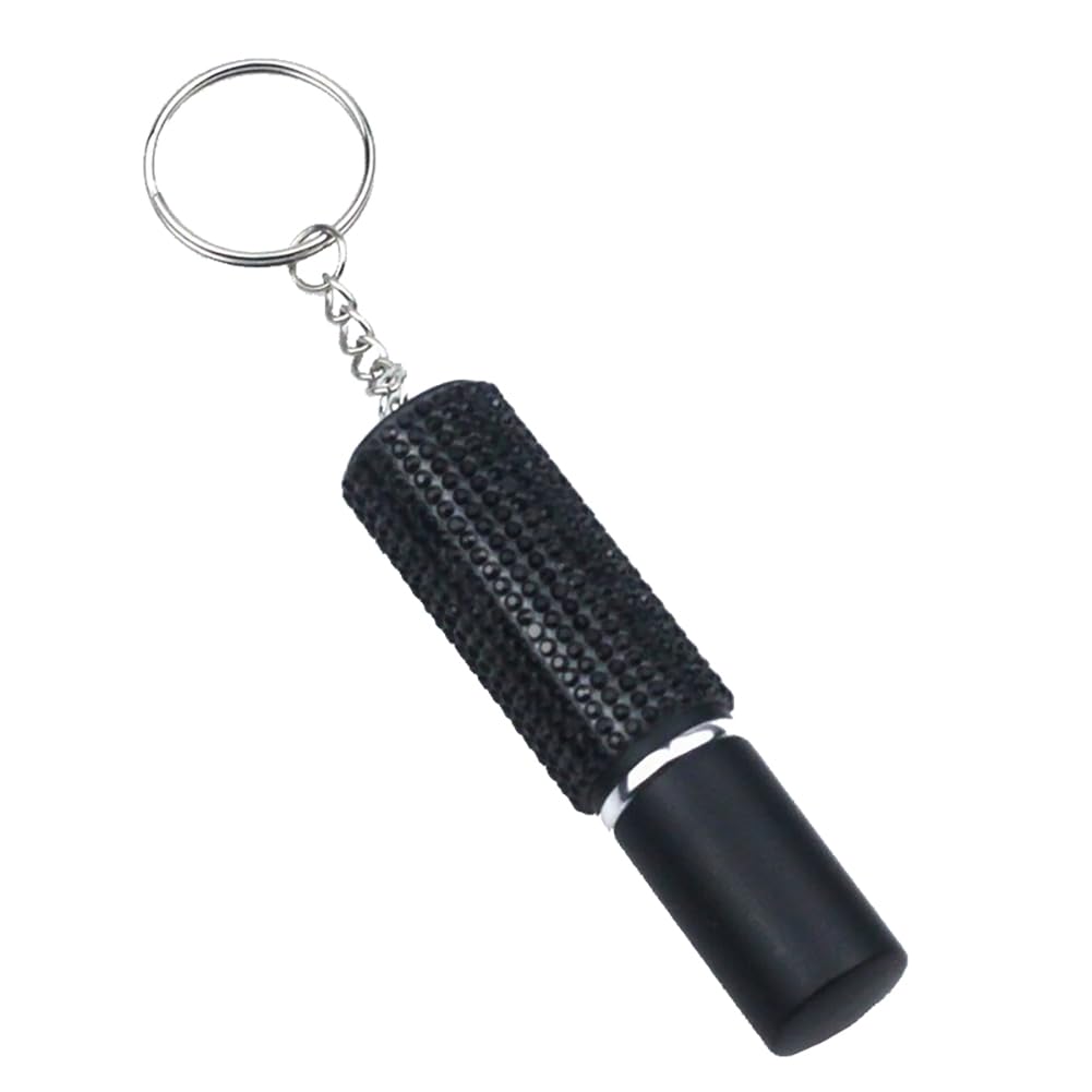 KDUPUP Glitter Crystal Portable Perfume Bottle for Travel, 5ML Empty Rhinestone Perfume Atomizer Bottle with Key Ring, Bling Cosmetic Perfume Bottle Essential Oil Bottle (Black)
