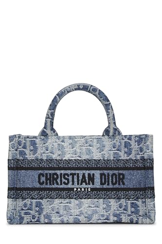 Christian Dior, Pre-loved Navy Oblique Denim Book Tote Mini, Blue