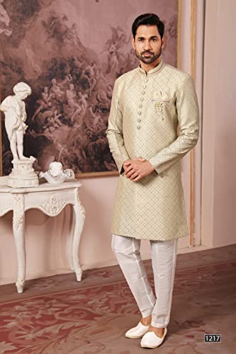 Men's Indian Pakistani Party Wear Semi Indo-Western Ethnic Wedding Sherwani for Groom3