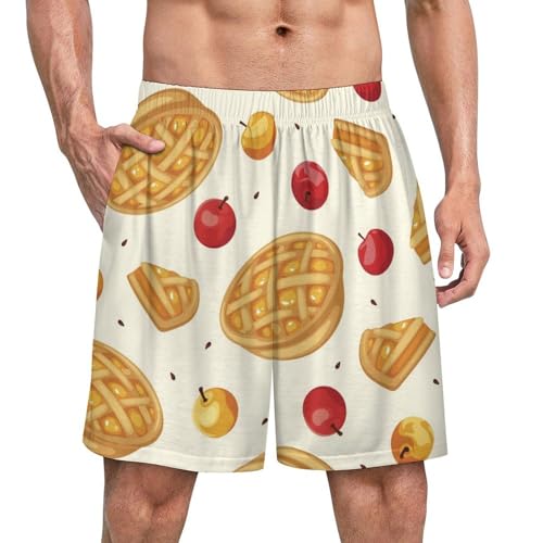 Cherry Print Cute Waffles Pattern Comfy Shorts Pajama Shorts Beach Pants Sleepwear for Men