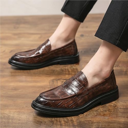 Mens Oxford Dress Shoes Patent Leather Slip On Business Wedding Party Half Brogue Comfortable Stylish(8.5) Brown2