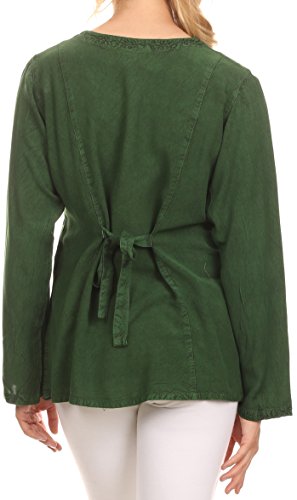 Sakkas Fedella Deep Scoop Neck Long Sleeve Blouse Top with Adjustable Back Straps2