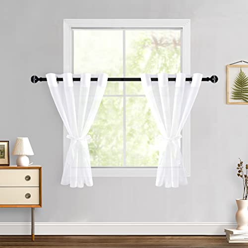 Hiasan White Sheer Curtains with Tiebacks, Grommet, W52 x L36, 2 Panels