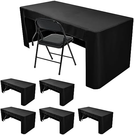 Nasitos 6 Pack Black Tablecloth for 8FT Trade Show Table Covers-Open Back Folding Tablecloths Washable Fabric and Wrinkle Resistant Table Covers for Craft Show, Display Table, Parties, Birthday Black 8FT|6 Pack