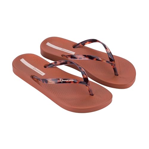 Ipanema Ana Connect Fem Collection Flip Flops for Women, Cute Comfortable Brazilian Beach Sandals, Brown/Clear, Size 8