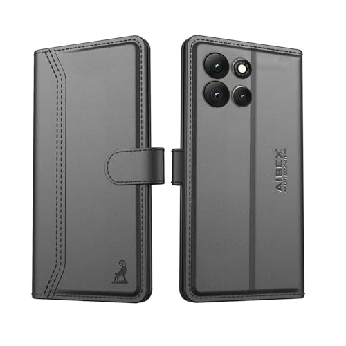 Image of AIBEX Compatible for Motorola G86 Power Flip Cover Leather Finish with Magnatic Closure | Inside TPU with Card Pockets | Wallet Stand | Complete Protection Flip Case -Black
