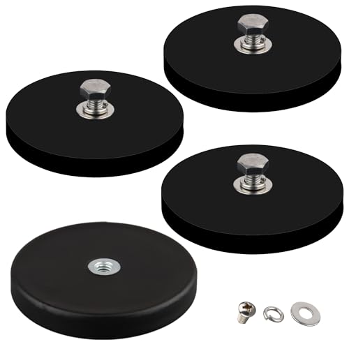 ULIBERMAGNET 4Pack Rubber Coated Magnet with M6 Female Thread Stud, Anti-Scratch 60lb Strong Neodymium for Camera, Outdoor Light Bar, Signal Lights and Tools