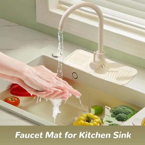 Juego de 2 Alfombrillas de Silicona para Grifo, Protector contra Salpicaduras para Fregadero de Cocina, Bandeja Absorbente de Goteo, Protector de Grifo para encimera, 37 cm, Color